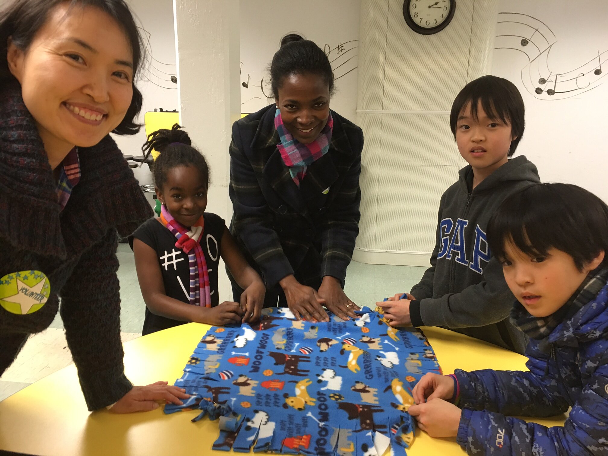 Overland Trail Elementary students make tie blankets for local animal shelters.